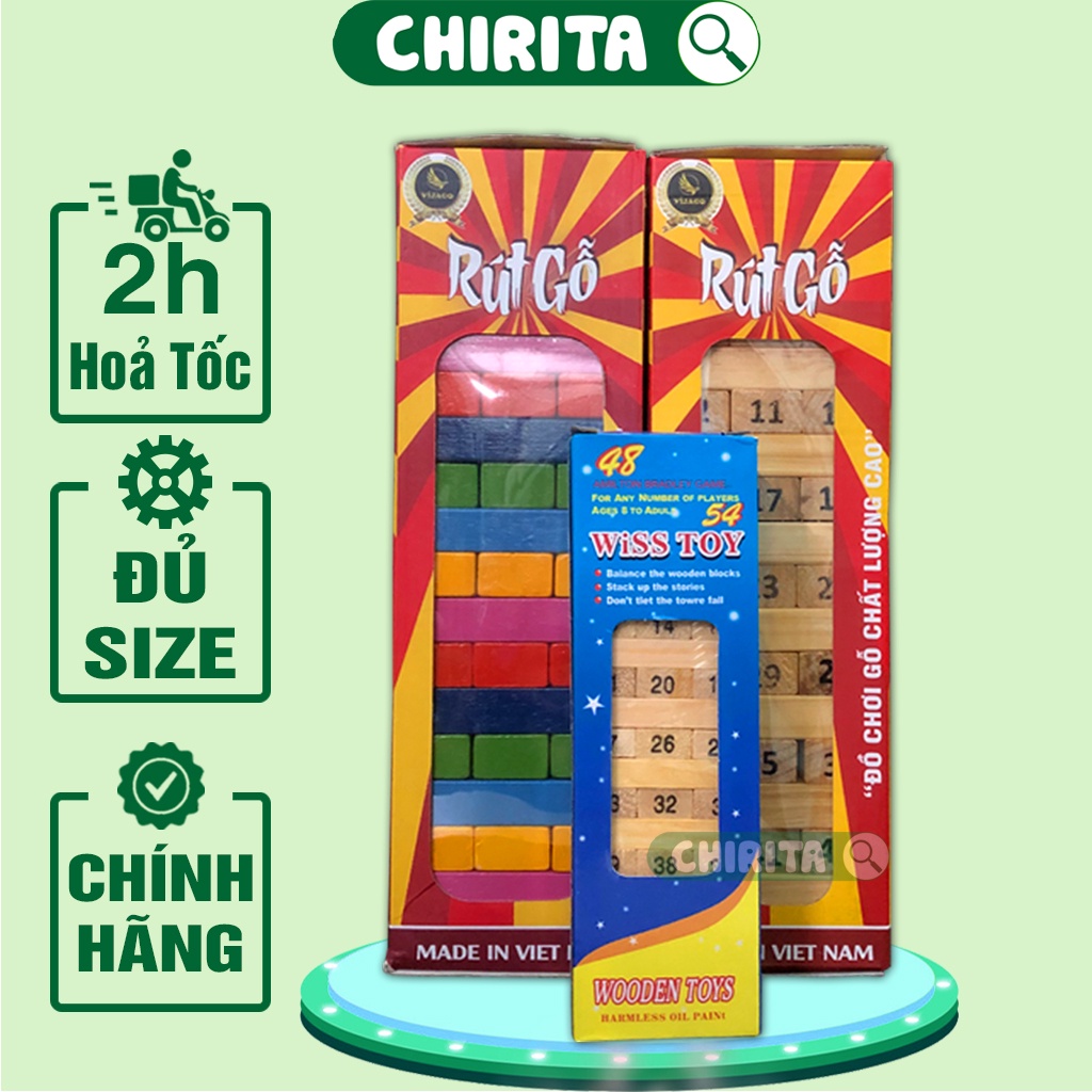 Bộ Đồ Chơi Rút Gỗ Loại To Màu/Số Giảm Stress - Đồ Chơi Trẻ Em Cho Bé Gái Trai Trò Chơi Rút Gỗ Lớn 54/48 Thanh Chirita