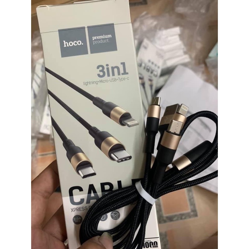 Cáp sạc HOCO 3in1 hỗ trợ sạc nhanh