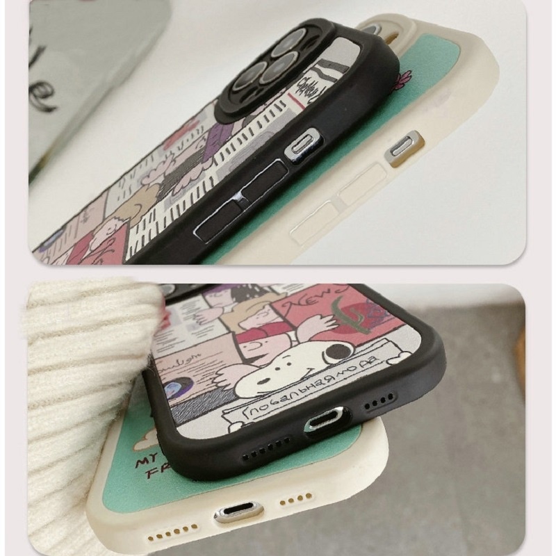 Cute Casing OPPO Reno 7 Z 6 5 Pro 4G 5G A53 A33 A15 A15S A52 A72 A92 A7 A5S A12 A11K A9 A5 2020 F11 Reno7 Reno6 Reno5 Cartoon Snoopy Lambskin Airbag Fine Hole Anti-fall Soft Phone Case KQ 17