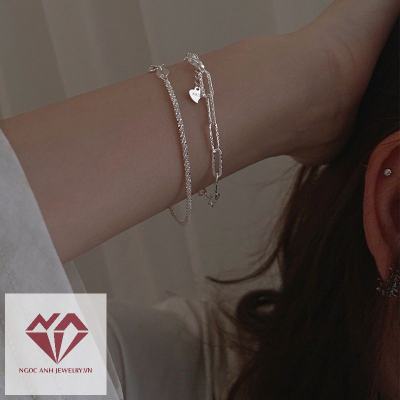 Lắc tay bạc nữ, vòng tay mix đôi độc đáo mới lạ, thiết kế xinh xắn-Bạc Ngọc Anh