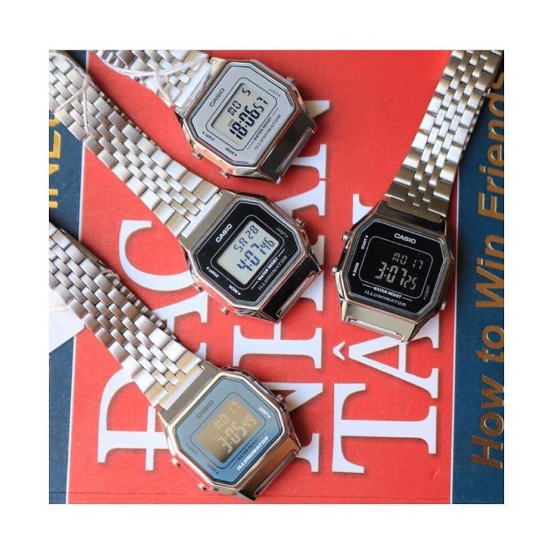 Đồng hồ Nữ Casio LA680WA-1D, đồng hồ chính hãng, bạc mặt đen màn hình trắng