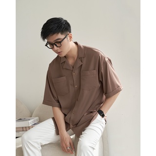 Áo somi ngắn tay cổ cuban Scott vải Lụa Cotton Cuban Shirt