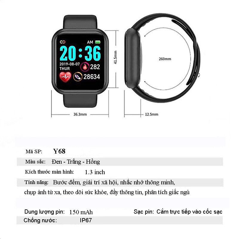 Đồng hồ Dotime nam nữ thông minh smartwatch cao cấp Y68