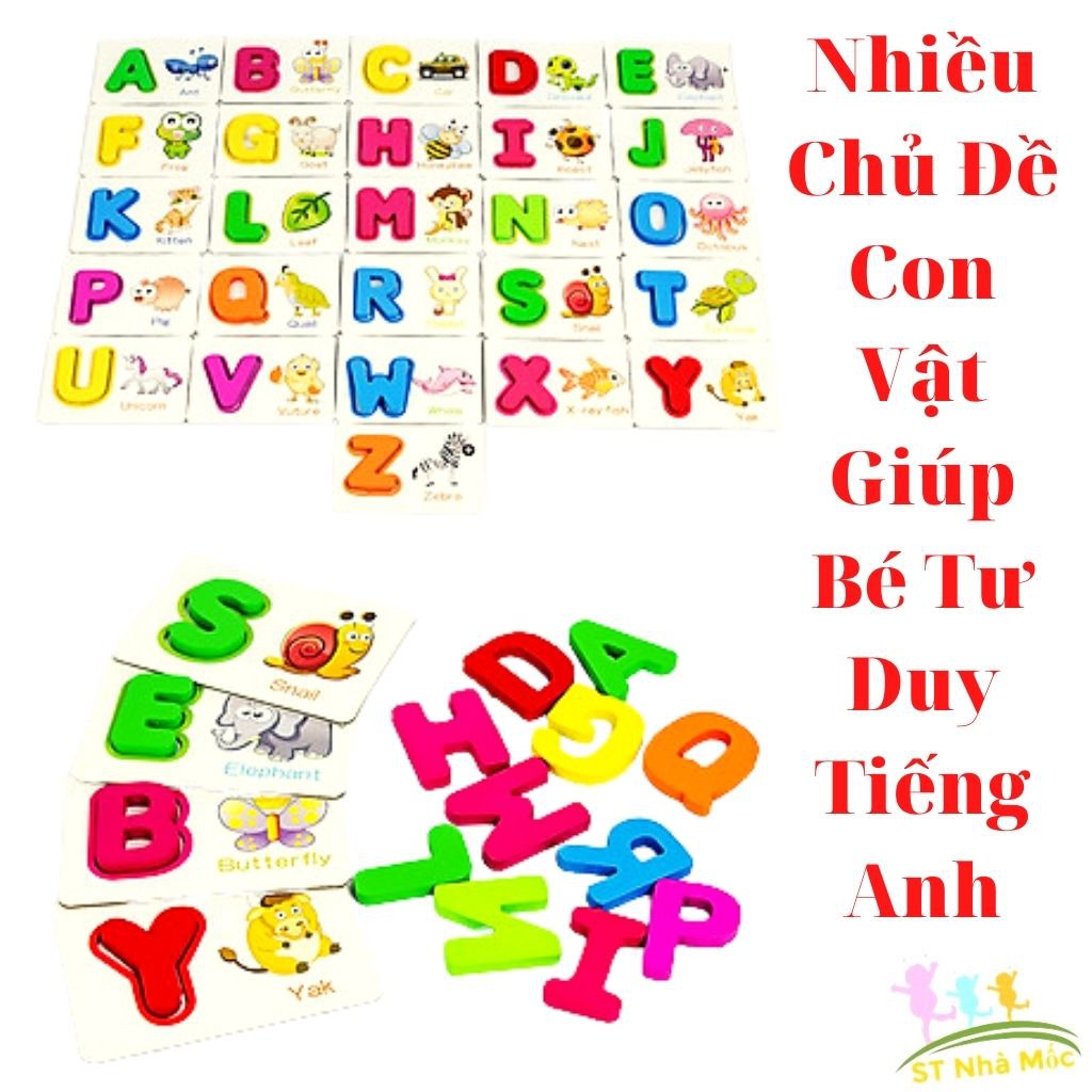 Bộ Thẻ Xếp Hình Gỗ English Letter Learning Card- Thẻ ghép hình tiếng anh cho bé phát triển thông minh - ALOKIDS TB