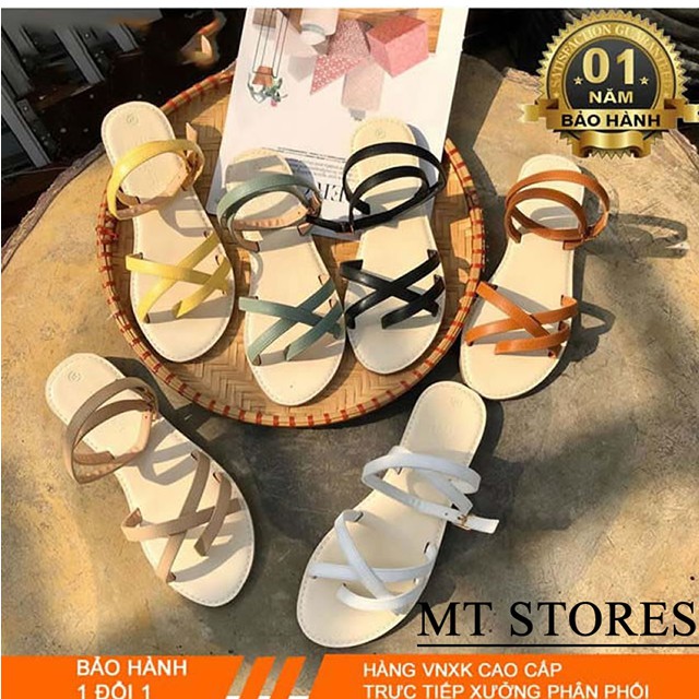 DÉP SANDAL NỮ QUAI NGANG ĐẾ THẤP - Dép sandal nữ đi học đế thấp MTSTORES400