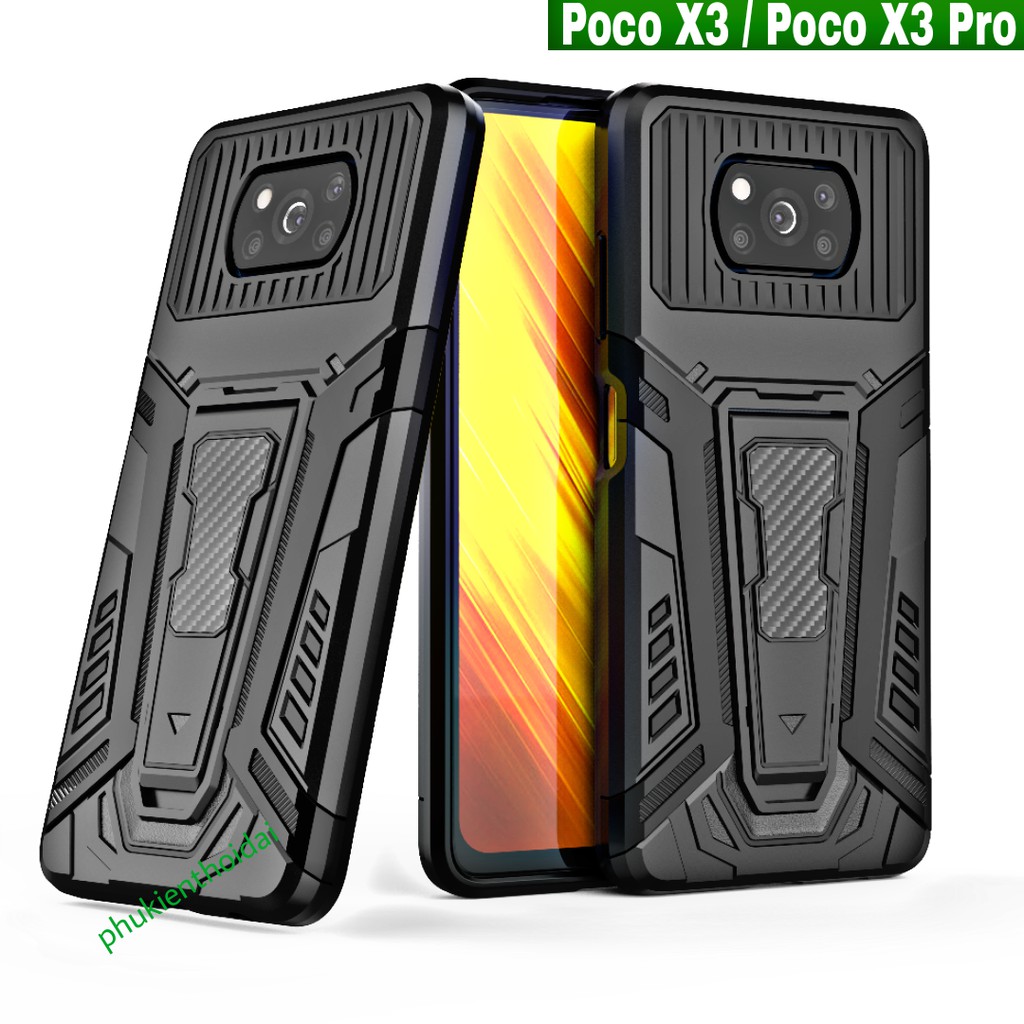 Ốp lưng Poco X3 / Poco X3 Pro Iron Man Pro chống sốc giá đỡ xem phim cao cấp