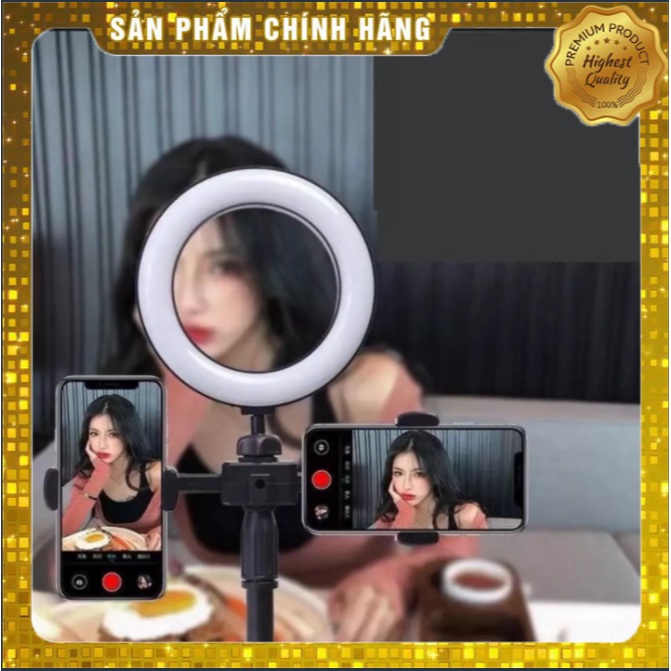 Giá Đỡ 2 Điện Thoại Livestream Có Đèn Led, Kẹp Điện Thoại Để Bàn Quay Video Tiktok Có Đèn Led 3 Màu