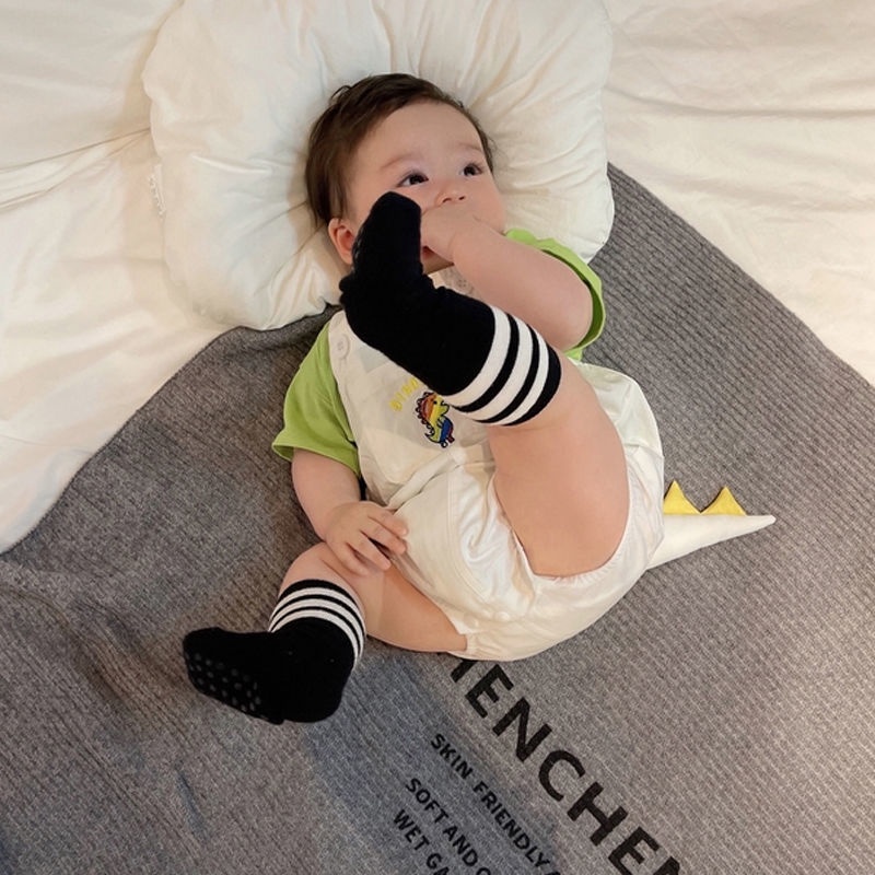 Bộ Áo Liền Quần Vải Cotton In Hoạt Hình Khủng Long Kiểu Hàn Quốc Thời Trang Mùa Hè Cho Bé