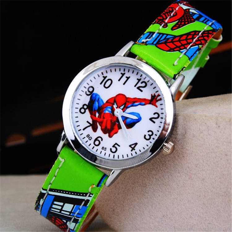 đồng hồ Mua 3 tặng 1 Đồng hồ dành cho trẻ em chính hãng Boy Girl Leather Square Carton Works Pupils Spider Man Watch