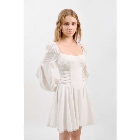 KAIA | Đầm Linen đính ren tay phồng - Anamary Mini Dress