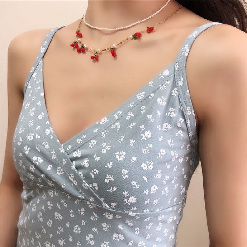 IELGY Chân váy ngắn cổ chữ V in hoa gợi cảm dành cho nữ của