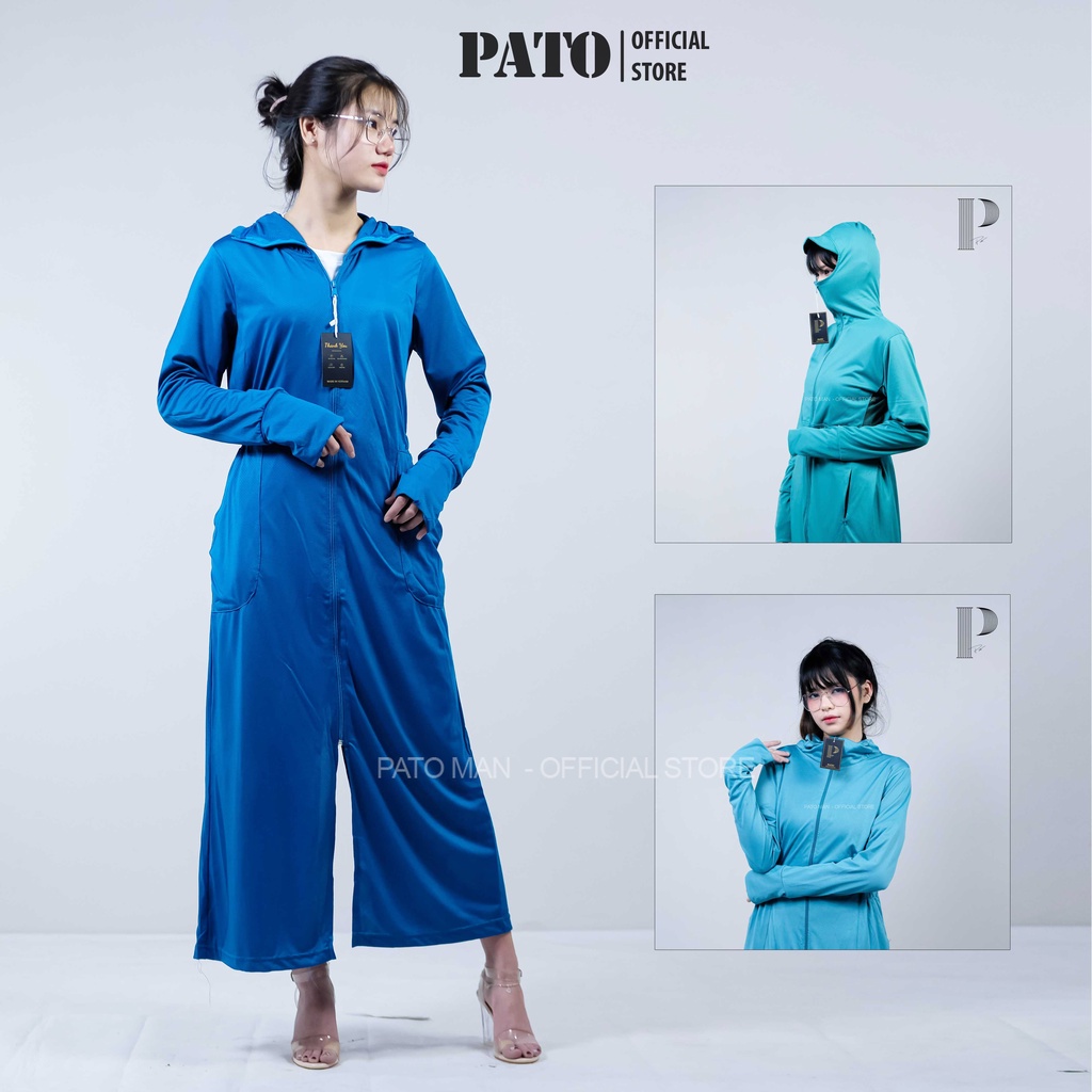 Áo chống nắng toàn thân PATO áo khoác nắng nữ dáng dài chun eo chất kim cương thông hơi