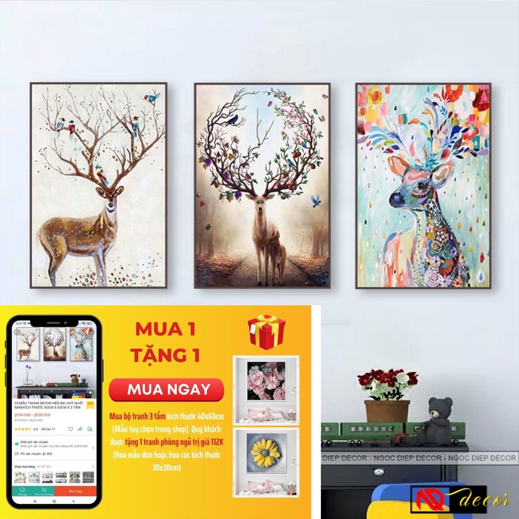 20 Mẫu Tranh Treo Tường Tranh Decor canvas trang trí phòng khách phòng ngủ kích thước 40cm x 60cm x 3 tranh.