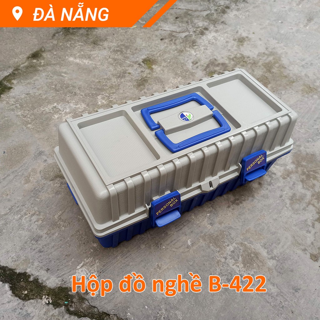 Thùng đồ nghề 3 tầng tự mở 420x200x180mm Buddy B-422 mầu xanh dương xám