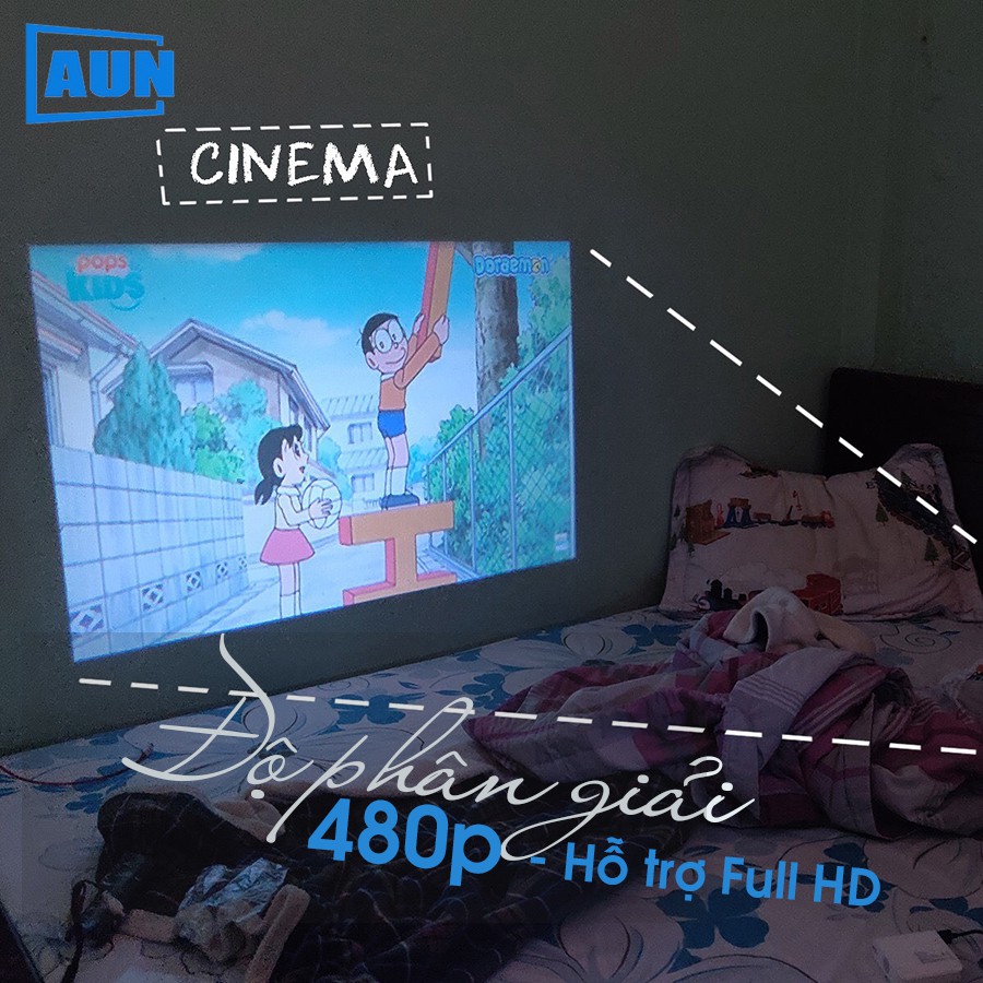 Máy chiếu mini Aun C40s - Hỗ trợ video fullHD - tặng dây HDMI - Kết nối máy tính, điện thoại