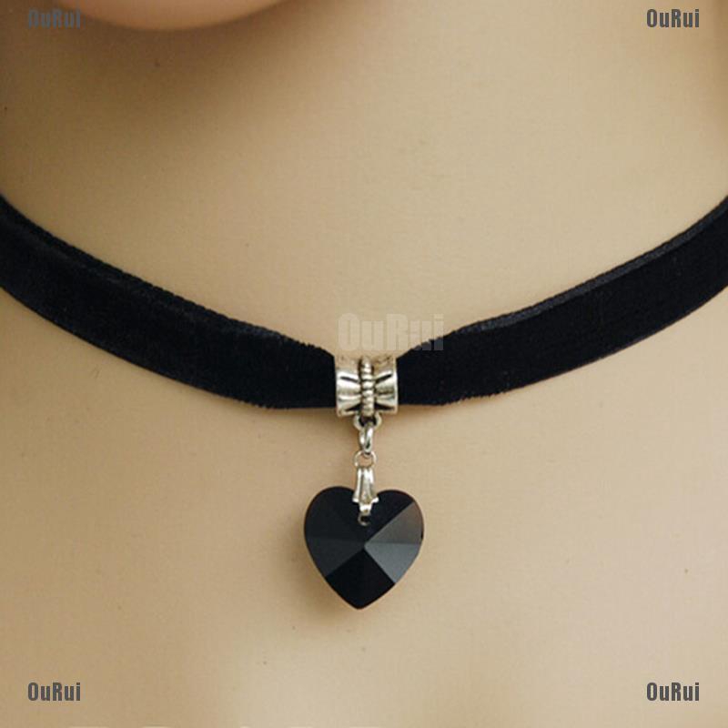 Vòng Cổ choker Handmade Đính Đá Hình Trái Tim Phong Cách retro Thập Niên 80 90s mc