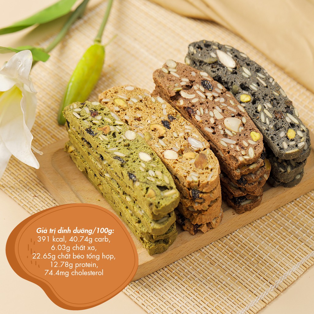 BISCOTTI NGUYÊN CÁM 8 LOẠI HẠT & QUẢ SẤY ăn vặt healthy bữa phụ dinh dưỡng lành mạnh cho người ăn kiêng ăn chay & mẹ bầu