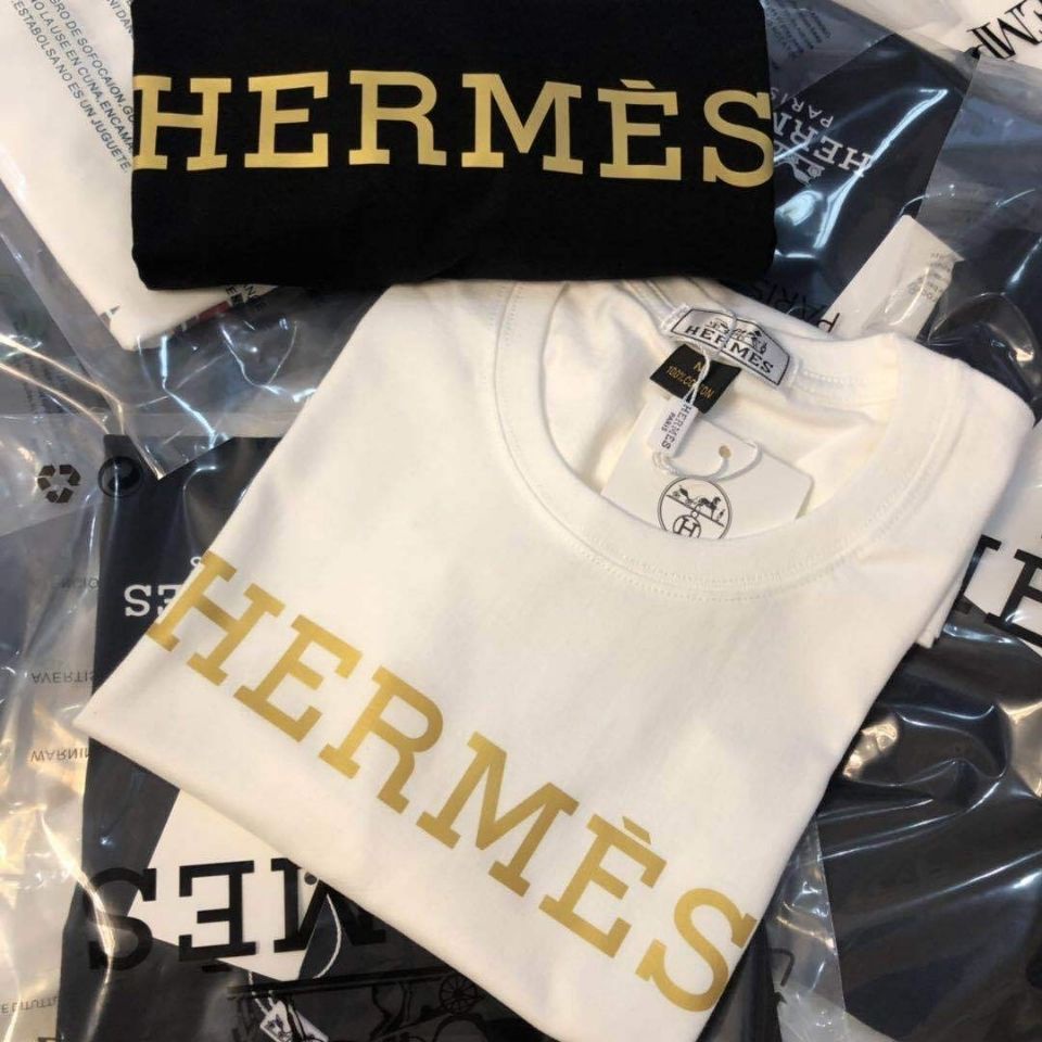 Áo Thun Unisex In logo Hermes hot stamping Phong Cách Âu Mỹ Chất Lượng Cao S-5X