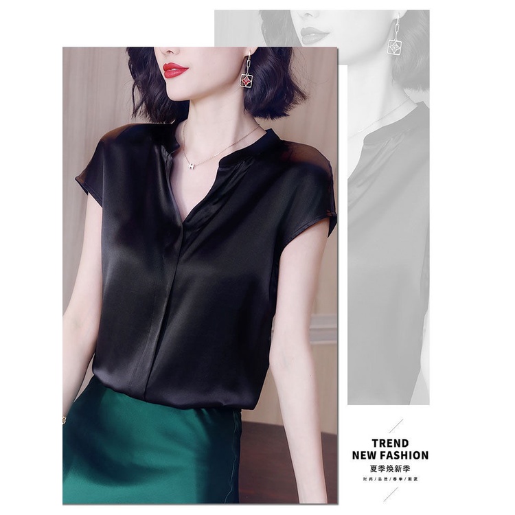 Áo voan cổ chữ v tay ngắn dáng rộng thời trang mùa hè dành cho nữ trung niên