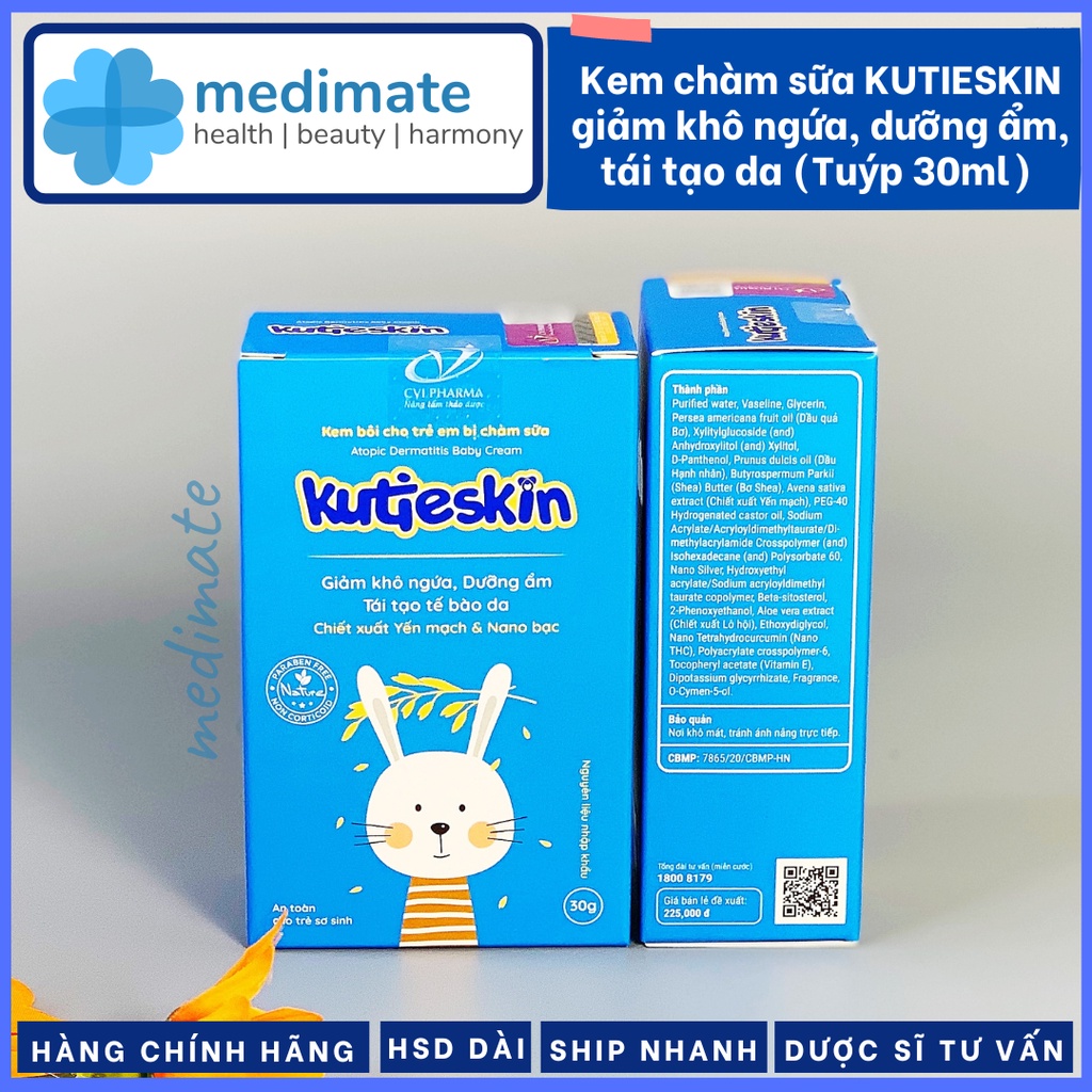 Kem bôi chàm sữa KUTIESKIN cho bé giảm khô ngứa, dưỡng ẩm, tái tạo da (Tuýp 30g)