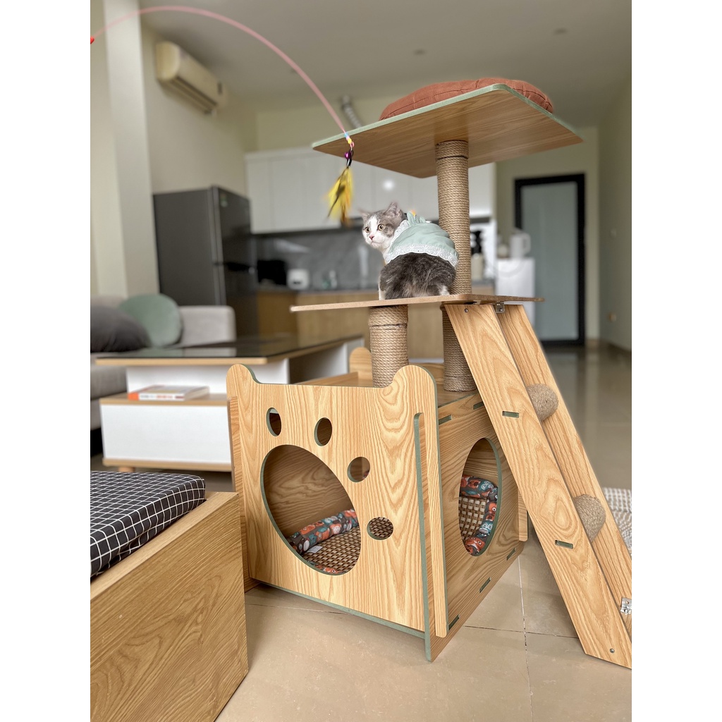 [ẢNH THẬT] Cattree gỗ size lớn kèm ổ nằm cho thú cưng