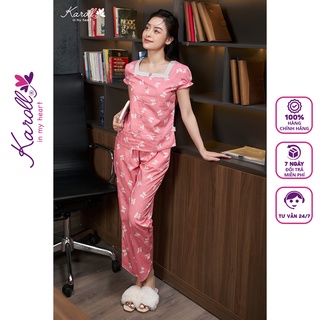 Đồ bộ nữ mặc nhà Jcvcoll - Karoll NH22.021 thô hàn chữ U quần lỡ