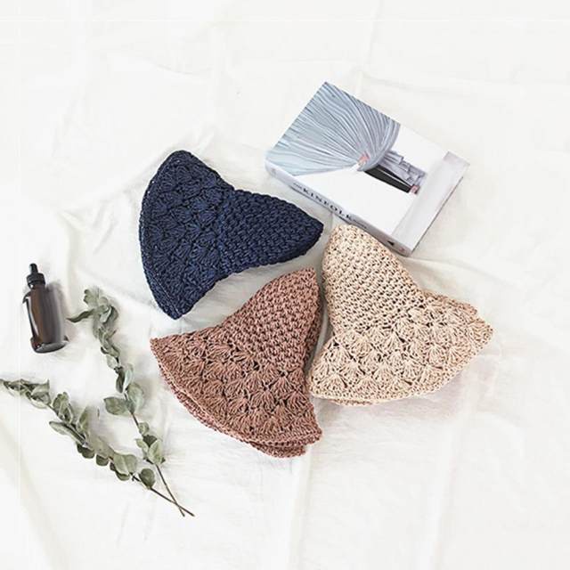 Mũ cói đi biển Vintage - đan móc chân chim và vảy cá