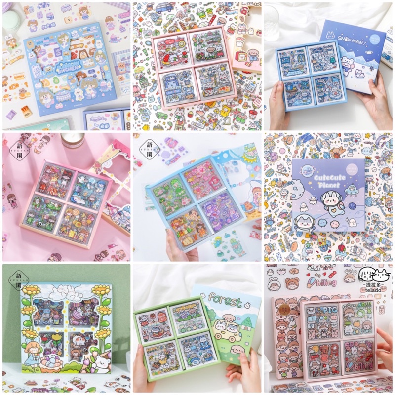 Hộp 100 tờ stickers giấy PET PVC dễ thương không trùng mẫu (hàng mới ...