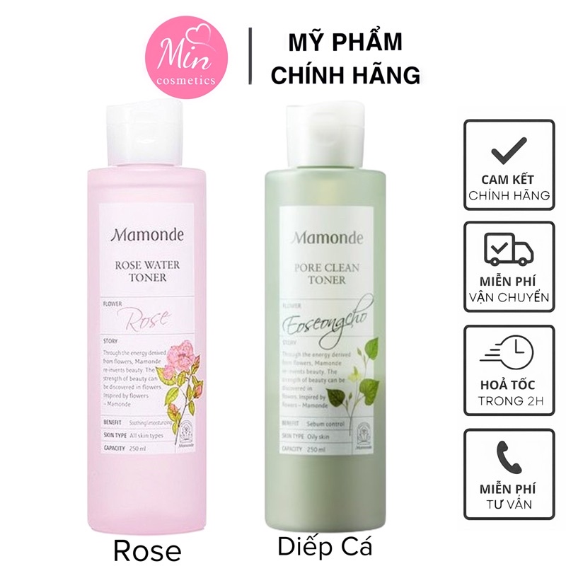 Nước hoa hồng cấp ẩm, kiềm dầu,se khít lỗ chân lông Mamonde Toner 250ml