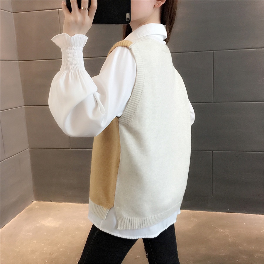 Áo len ZHELIHANGFEI không tay dáng rộng phong cách preppy dễ phối đồ
