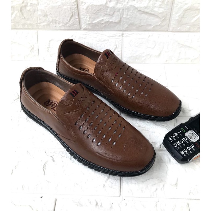 Giày lười da nam tản nhiệt..mẩu mới..màu vàng bò..sang trọng lịch lãm, mã LC04
