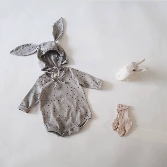 Áo liền quần + nón trang trí tai thỏ dành cho bé trai và bé gái sơ sinh