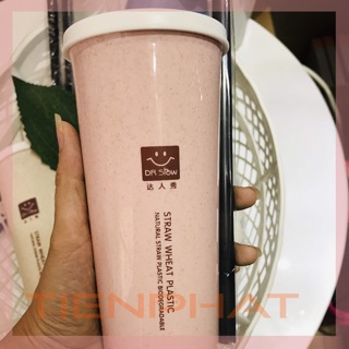 ok Ly giữ nhiệt lúa mạch 450ml có nắp và ống hút