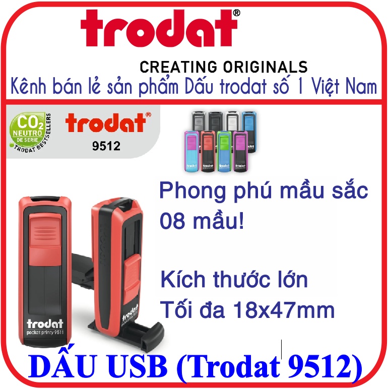 Khắc dấu Chức danh USB cỡ 18x47mm, xinh, rẻ, đẹp, Chính hãng (Trodat 9521)
