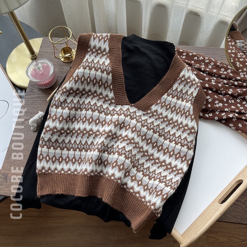 Áo len gile nữ thổ cẩm siêu ấm áp phong cách thời trang thu đông dành cho nữ Cocobe AL02