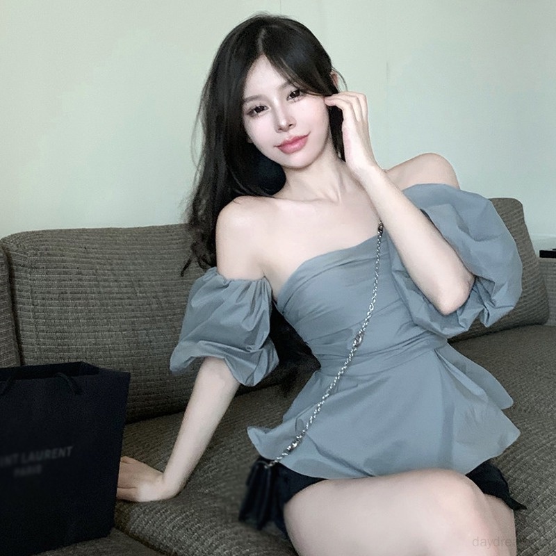Áo Kiểu Tay Phồng Trễ Vai Phong Cách Hàn Quốc Thời Trang Mùa Hè Xinh Xắn Cho Nữ
