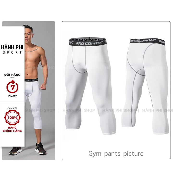 Quần Legging 3/4 Nam - Quần Thể Thao Nam Lửng Chuyên GYM Bóng Rổ Bóng Đá - Màu Trắng