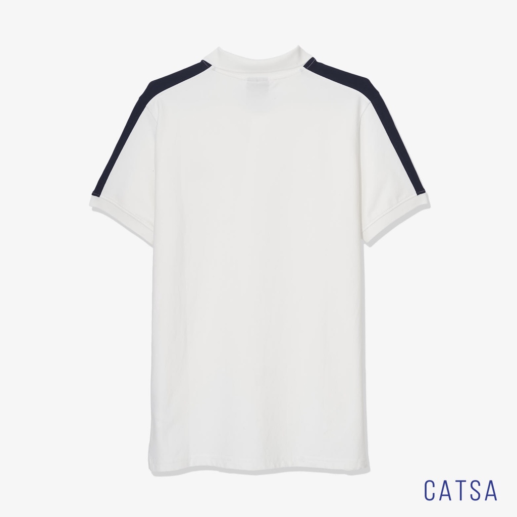 Áo polo nam trắng phối đen thêu logo CATSA thun cotton cao cấp, thoáng mát ATP268