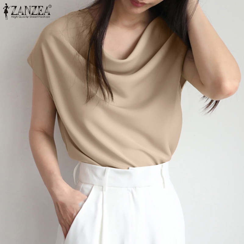 Áo kiểu vải satin Zanzea màu trơn thời trang đường phố cho nữ