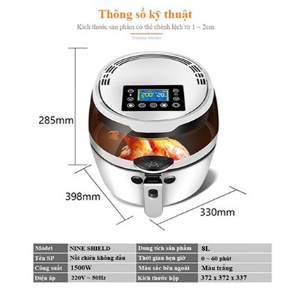 Nồi Chiên Không Dầu Nineshield 8L KB- 6001 (Bảo Hành 1 Năm)