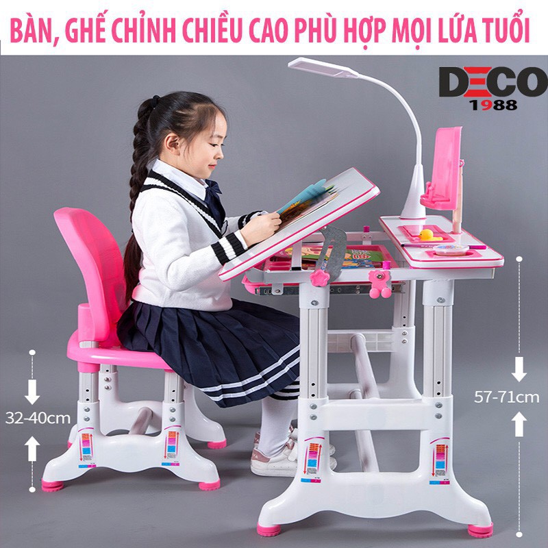 Bàn học sinh thông minh chống gù chống cận cho bé chân tứ trụ mặt bàn nghiêng 60 độ ( tặng kèm đèn led) | BigBuy360 - bigbuy360.vn