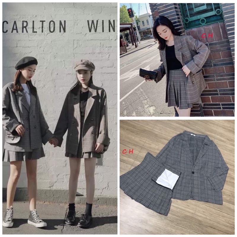 Sét vest váy xếp ly kẻ có ảnh thật sp🎁Áo khoác kẻ có cúc mix chân váy kẻ 2 lớp🍄bên trong có quần, chân váy có khoá hông | BigBuy360 - bigbuy360.vn