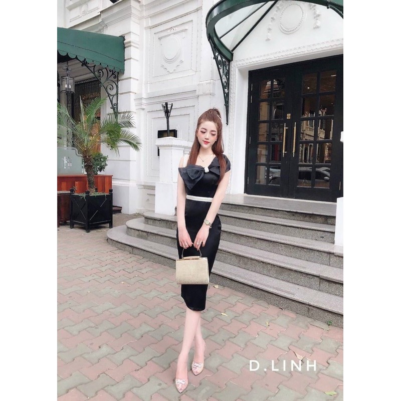 Đầm dự tiệc body ôm nơ ngực phối ren eo có mút ngực giá rẻ
