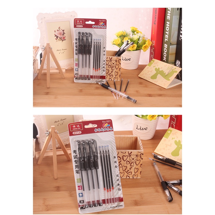 BÚT BI NƯỚC VĂN PHÒNG 0.5MM MỰC ĐỀU NÉT CHỮ ĐẸP, bộ 4 bút bi nước kèm 4 lòng BB05