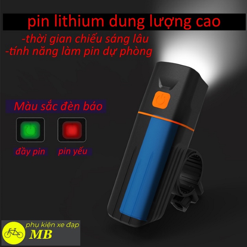 Đèn xe đạp siêu sáng 3 mắt độ sáng 1000lumen cao cấp sạc usb chống nước tích hợp sạc dự phòng