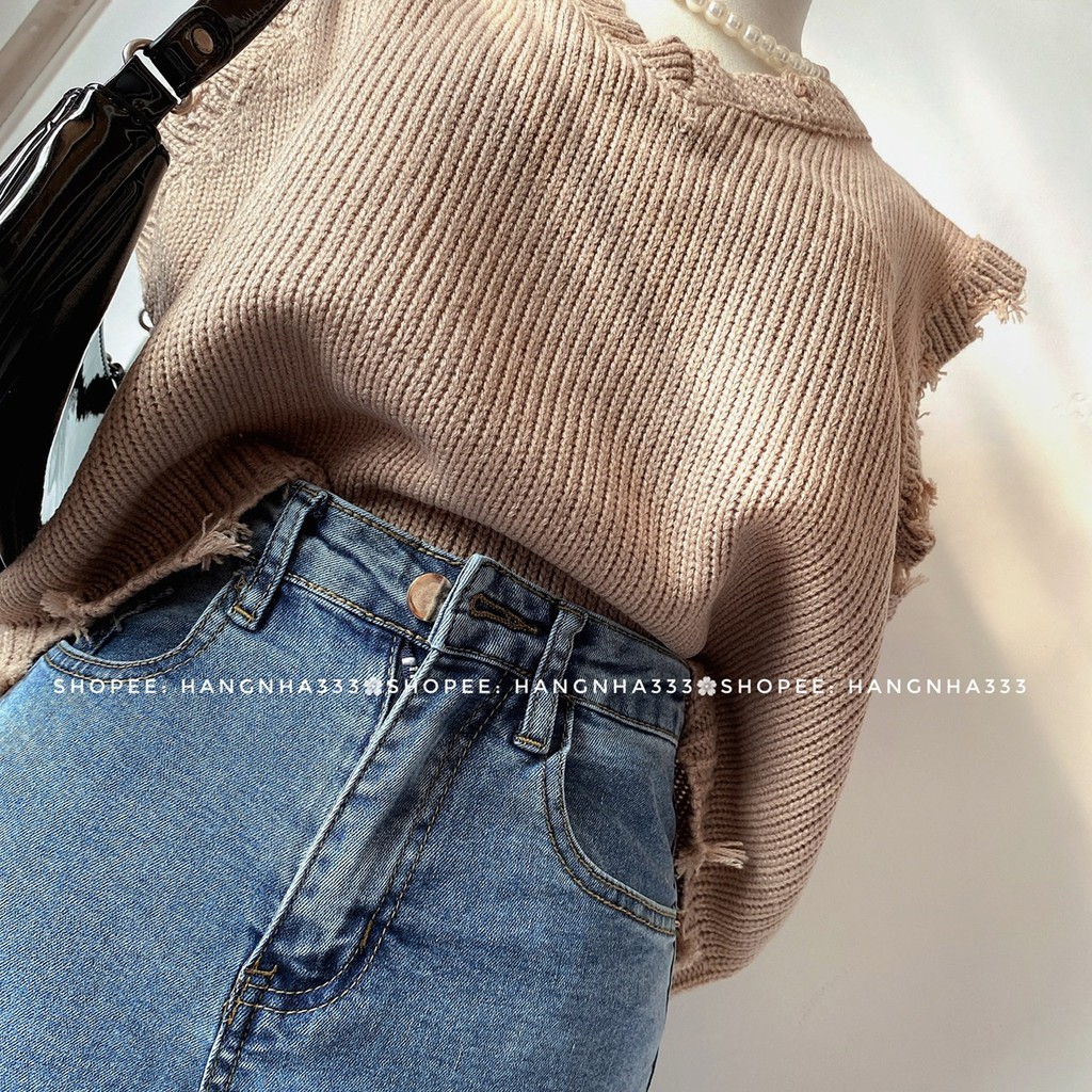 CÓ SẴN-Áo gile len cổ V không tay ulzzang | BigBuy360 - bigbuy360.vn