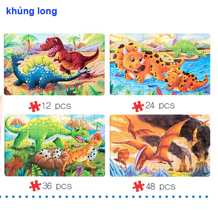 Hộp 4 tranh ghép  JX14 các tranh  12, 24, 36, 48 miếng ghép đồ chơi giáo dục