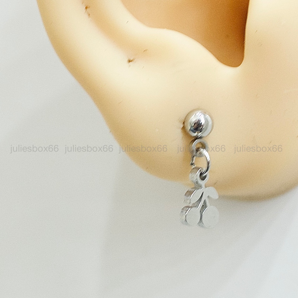 Khuyên Tai Titan Unisex Có Charm Cherry Bi Tròn Không Gỉ Sét Không Ngứa Bông Tai Julies Box 66