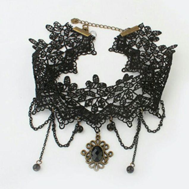 Vòng cổ choker ren tua rua đính đá cao cấp
