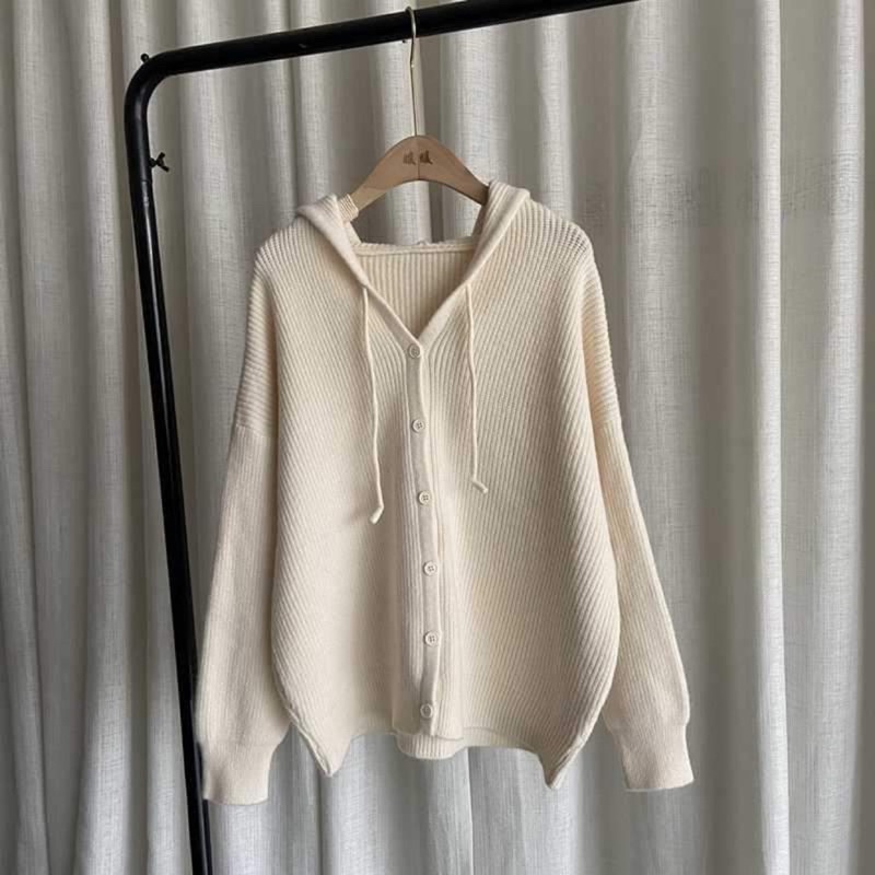 Áo khoác len cardigan có mũ Cherry phong cách Hàn Quốc kèm ảnh thật KL01